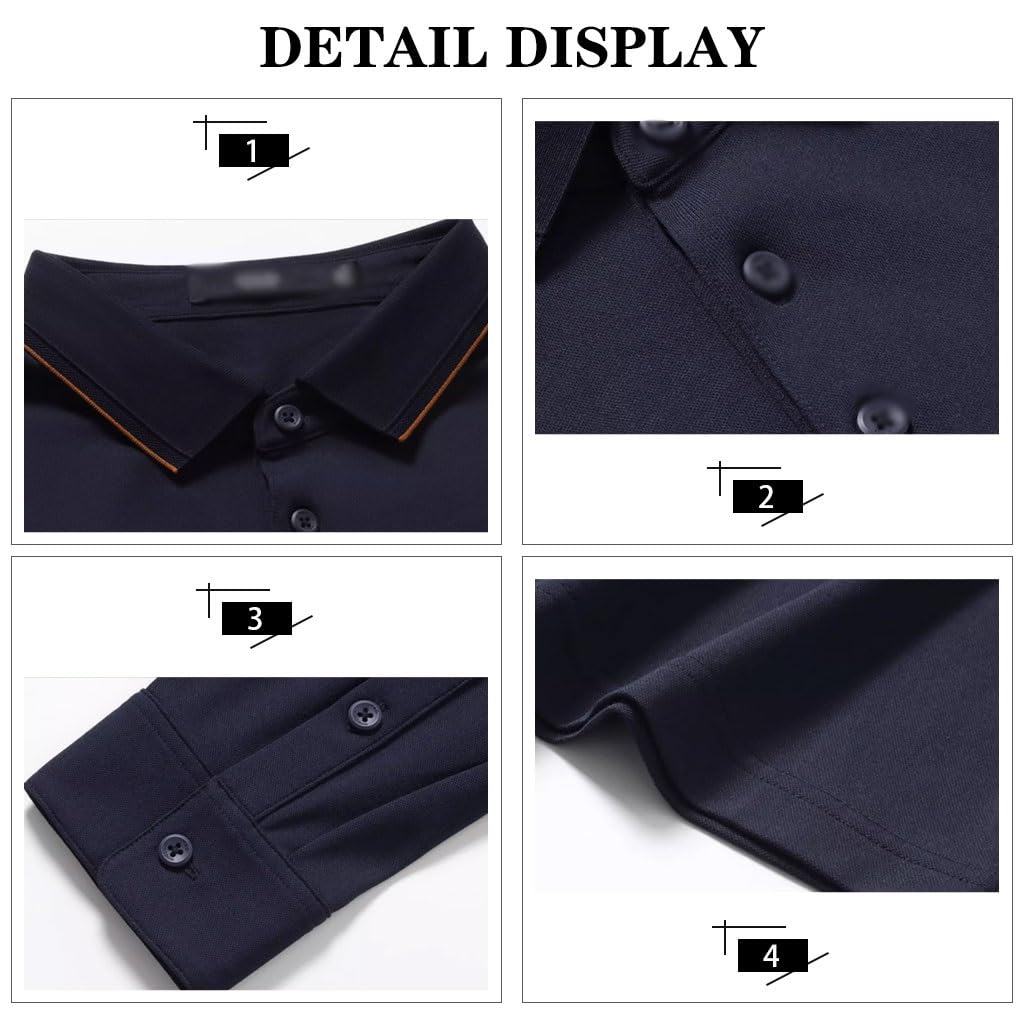 Camiseta De Golf con Cuello Y Puños De Botones, Polo De Manga Larga para Hombre, Top Casual