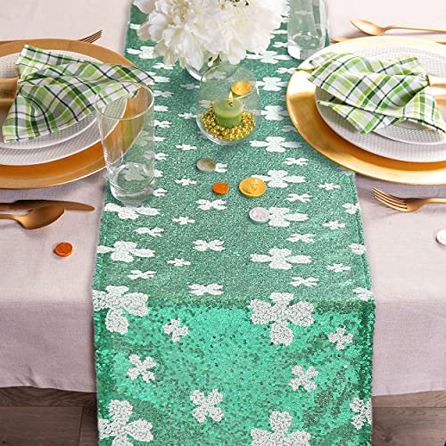 Zdada St. Patricks Day Glitter Pailletten Tischläufer - 30,5 x 182,9 cm, grün, rechteckiger Tischläufer für St. Patricks Day Dekorationen Cover