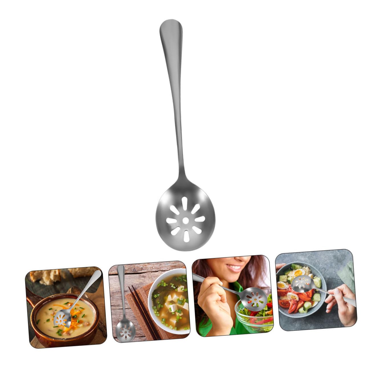 Cabilock Edelstahl Löffel mit Loch Kleiner Schlitzlöffel als Küchenaccessoire Leicht und Einfach zu Verstauen für Küche und Servieren von Snacks und Fleischbällchen