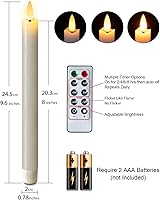 Vista 3 de Homemory Waxy Flameless Taper Candles with Remote Timer Dimmer, LED Candlesticks Flickering, Battery Operated Window Candles, 9.6 Inches for