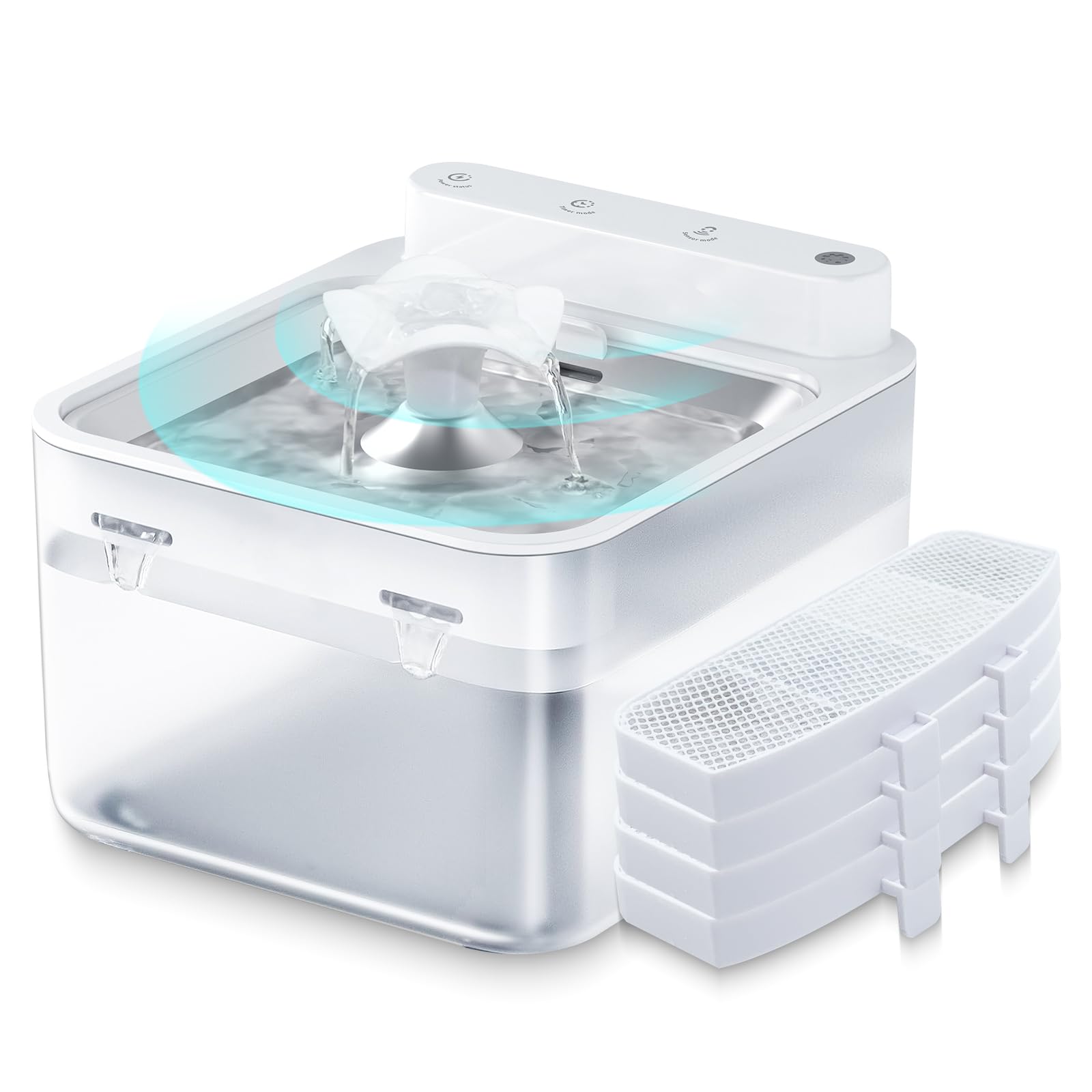 Wireless Cat Water Fountain 3L/101oz Automatic Pet Water Fountain with Stainless Steel Top 4 Filters Included Flower Water Fountain Ultra Silent for Cute Cats Small Dogs Inside