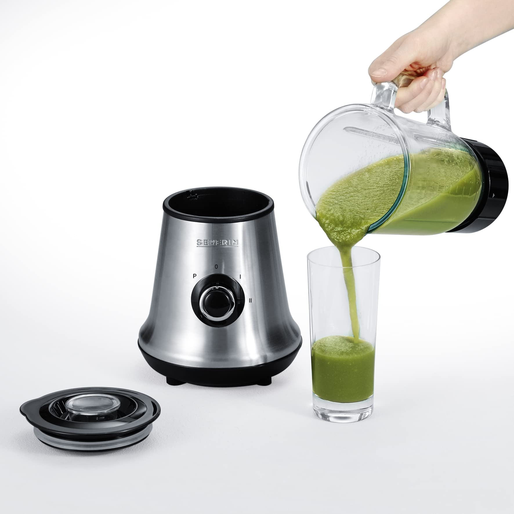 SEVERIN Blender avec Récipient en Verre, 1 L, env. 500 W, SM 3734, Inox/Noir