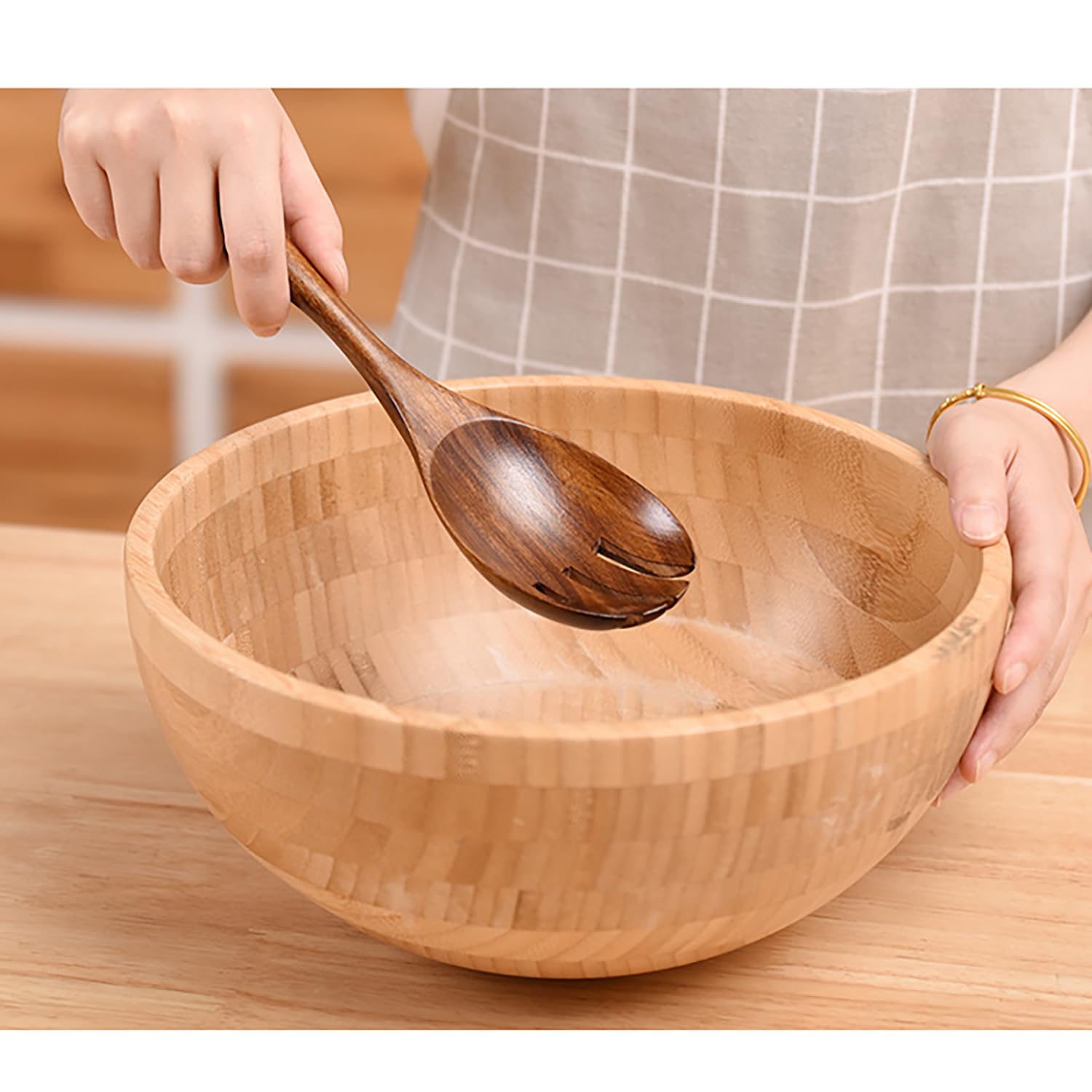 Handgemaakte houten saladebestek gemaakt van fijn olijfhout | Saladevork en lepel - België