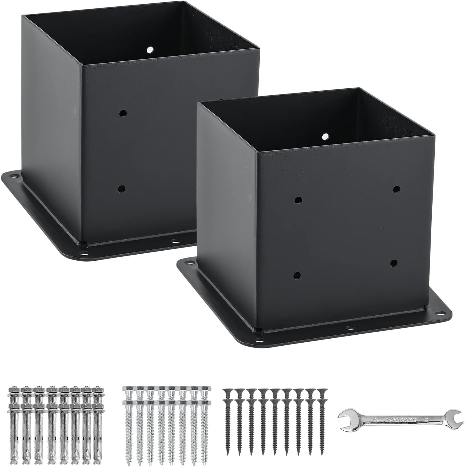 6x6 Post Base 2 Pcs, (Inner Size 5.6x5.6) Post Anchors, 13GA Thick Solid Steel & Black Powder Coated,Deck Post Brackets Support Deck Base Plate Pergola Brackets Fence Kit Mailbox Mount…