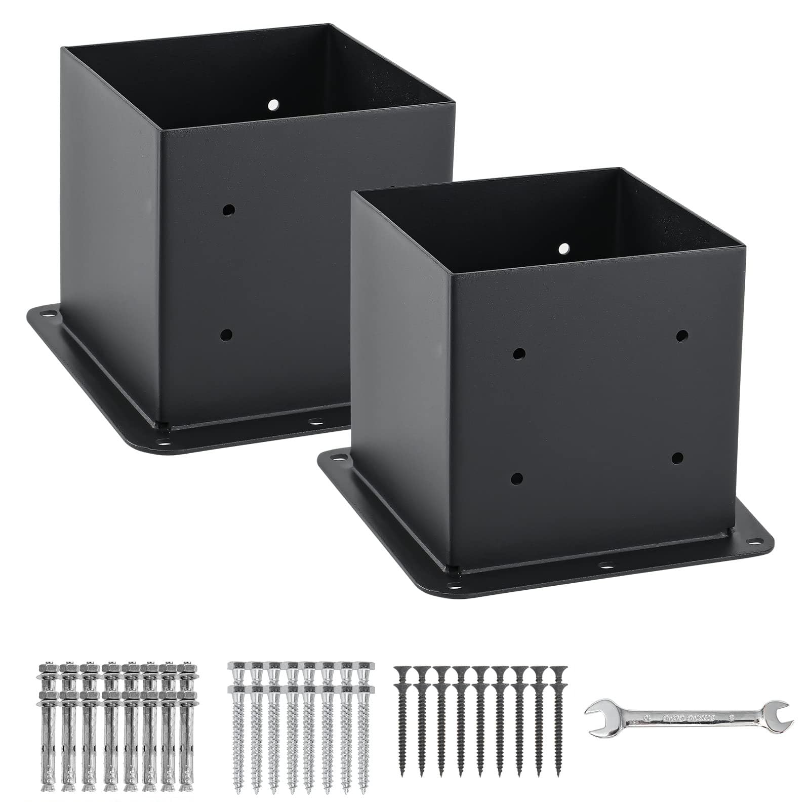 AXWHYS 6x6 Post Base 2 Pcs, (Inner Size 5.6x5.6) Post Anchors, 13GA Thick Solid Steel & Black Powder Coated,Deck Post Brackets Support Deck Base Plate