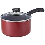 Solimo Aluminium Saucepan with Glass Lid | Non-Stick | Induction Base| Gas Stove and Induction Compatible | Heat Resistant Handle | 1.4 L | Maroon