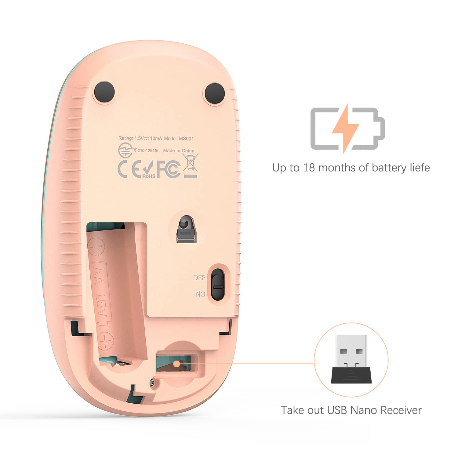 VssoPlor Wireless Mouse, 2.4G Slim Portable Computer Laptop Mouse with Nano Receiver Quiet Silent Optical Mice for Notebook, PC, Laptop, Computer-: Orange to Green