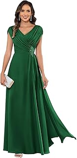 Cap Sleeve Mother of The Bride Dresses for Women V Neck Cap Sleeve A Line Chiffon Formal Evening Dress