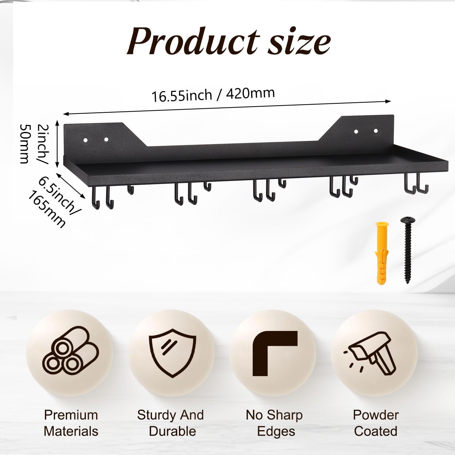 2 Pcs Metal Floating Shelves with Hooks Compatible with Tonal Accessories, Home Gym Storage Rack, Workout Equipment Organizer, Gym Storage Rack, Home Gym Accessories for Garage