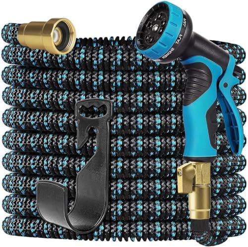 50ft Expandable Garden Hose Water Hose - Kink Free Flexible Expending Hose 50ft with 10 Function Nozzle and 3-Layers Latex, 3/4 Solid Fittings (Black&Blue) - View 3