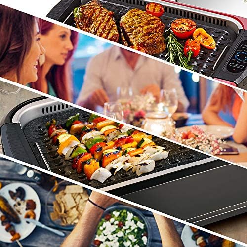 KCZAZY Electric Smokeless Grill with Glass Lid, Indoor and Outdoor Use, Grill and Griddle Plates Removable, Portable BBQ Grilling & Searing, Dishwasher Safe, included Cookbook, Gift Box (Exclusive)