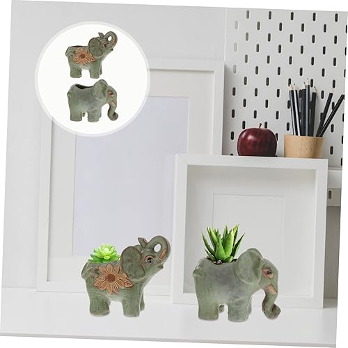 Miniatura 9 de MERRYHAPY 2 macetas de cerámica con forma de elefante para plantas suculentas, macetas decorativas de elefantes, soporte único para decoración del