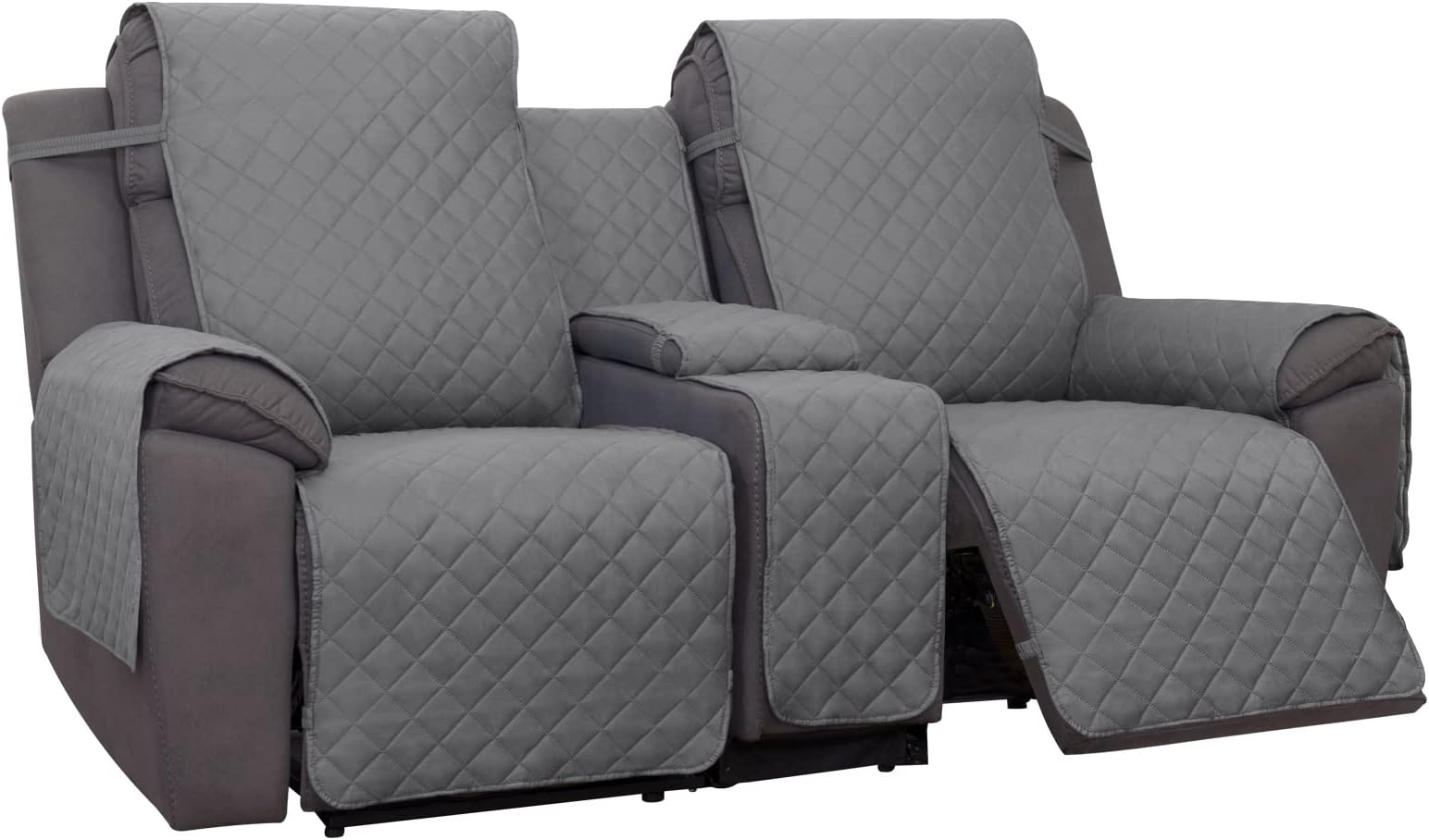 PureFit Water Resistant Reversible Loveseat Recliner Couch Cover for Double with Console – Non Slip Split Sofa Cover, Washable Reclining Cover for 2 Seat Recliner (2 Seat, Gray/Light Gray)