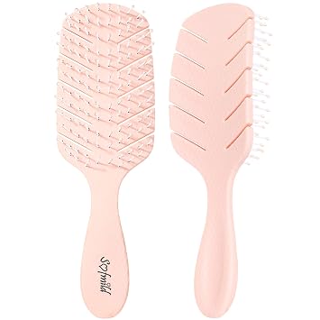 Detangling Hair Brush, Faster Blow Drying & Styling, Pink | Vented Soft Flexible Bristles for All Hair Types Wet, Dry, Curly & Thick. Ergonomic Handle Detangles Hair Pain-free