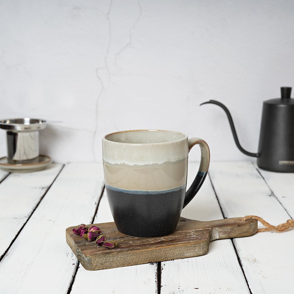 Bosmarlin Tasse à thé en céramique avec infuseur et couvercle, 473,6 g, 4 couleurs au choix, passe au lave-vaisselle et au micro-ondes, tasse à thé avec passoire, glaçage réactif, (gris)