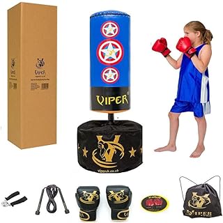 Viper Kids Free Standing Boxing Punch Bag Set Free Gloves Children Junior Adjustable Height Blue/Black C
