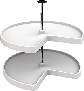 Rev-A-Shelf 3472-28-11-52 28 Inch Polymer and Kidney Shaped 2-Shelf Lazy Susan for Kitchen Corner Base Cabinets with Teles...