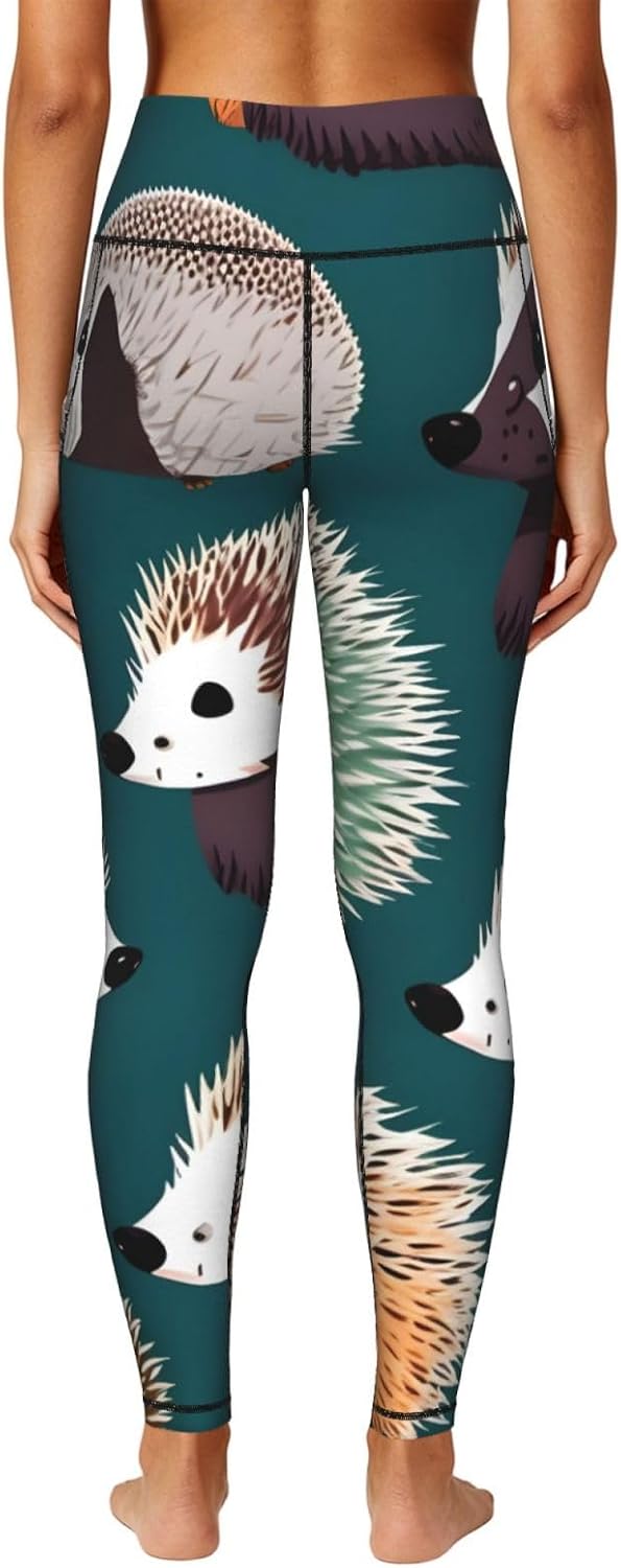 Many Hedgehogs Print Leggings with Pockets,High Waist Tummy Control Pants, Workout Sets for Women