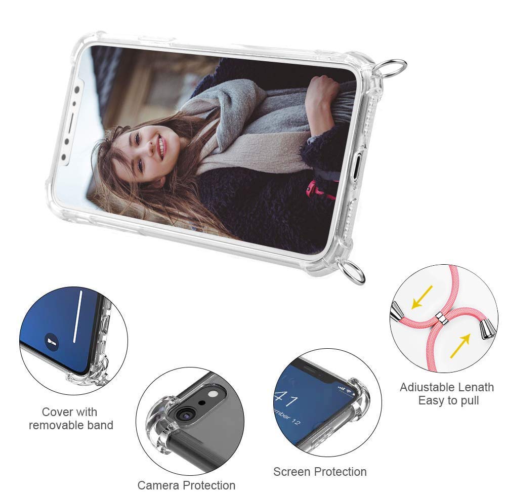 Custodia Con Cordino Per Motorola Moto G24 Power - Cover Paraurti In TPU Morbido Rosa Oro, Tracolla Regolabile 150 Cm, Antigraffio - 3