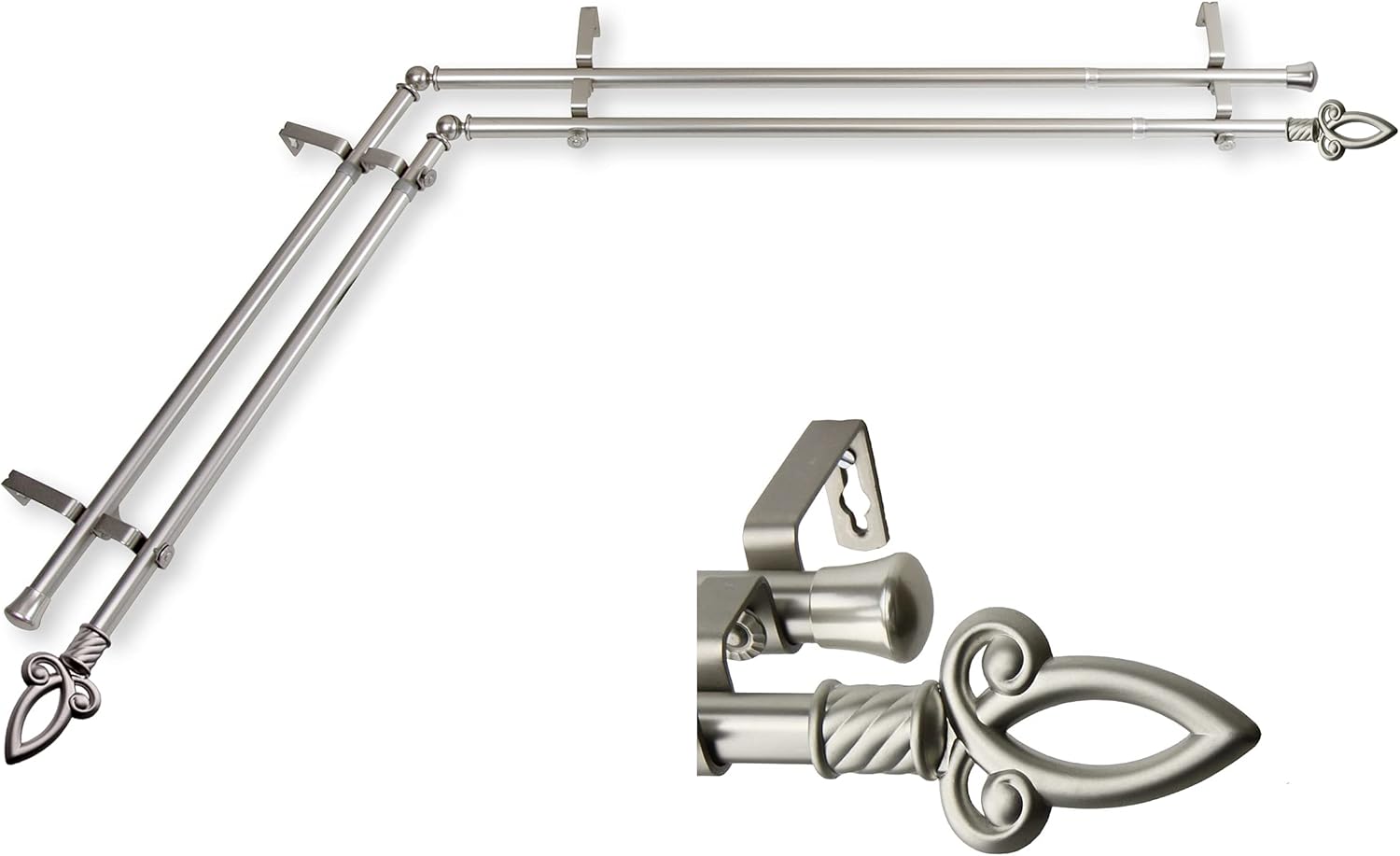 A&F Rod Décor - Scepter 13/16" Corner Window Double Curtain Rod 66-120" - Satin Nickel