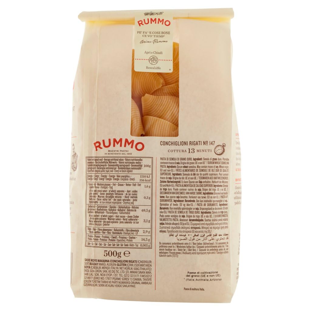 Italian Gourmet Conchiglioni Rigati n.147 Pasta 20 x 500g aus Italien | Trafilata al bronzo e lenta lavorazione, Hartweizengrieß für Ofenrezepte e, Gesamtnettogewicht 10 kg + Kostenlos Polpa 400g