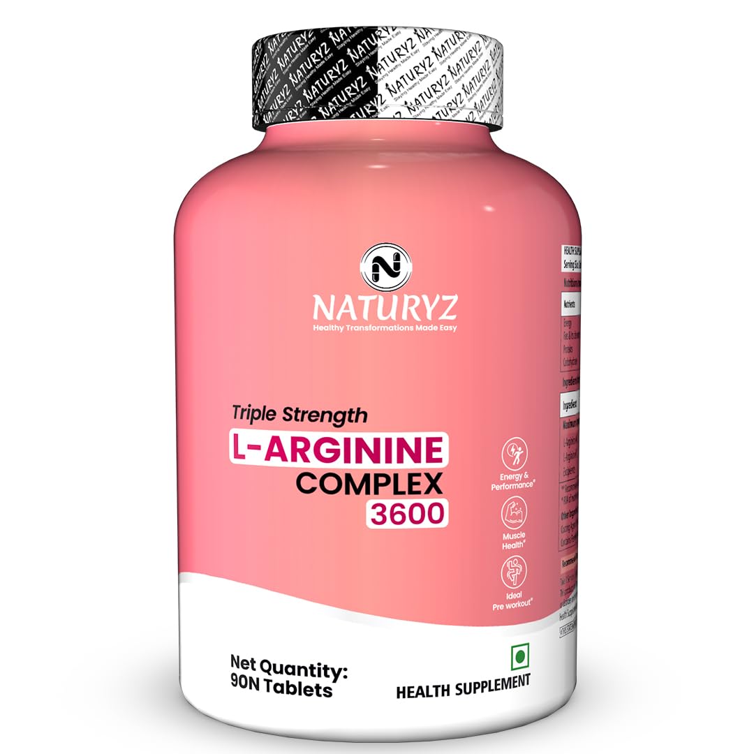 NATURYZ Triple Strength 3600mg L-Arginine Complex | Bioactive form Arginine AKG & HCL for better absorption | Improves Pump & Performance | Ideal Pre-workout Supplement - 90 Tablets