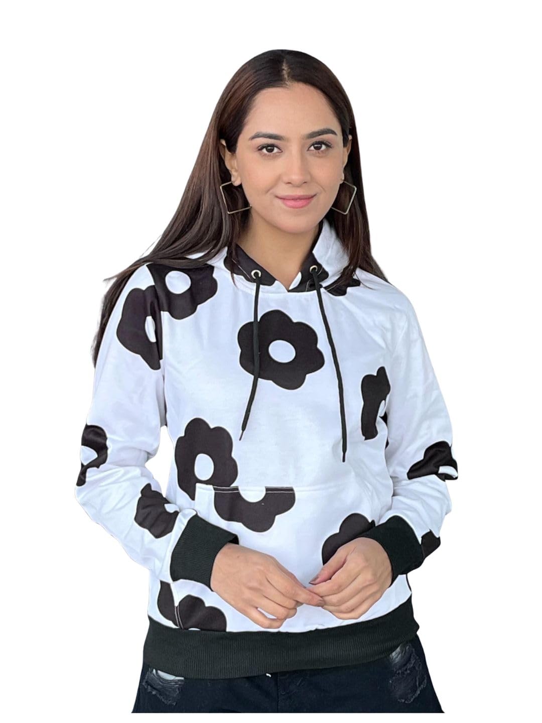 tandul Women's Floral Print White Sweatshirt- Fleece Style Full Sleeve for Office, Casual, Festive & Party (12126)-picture-37