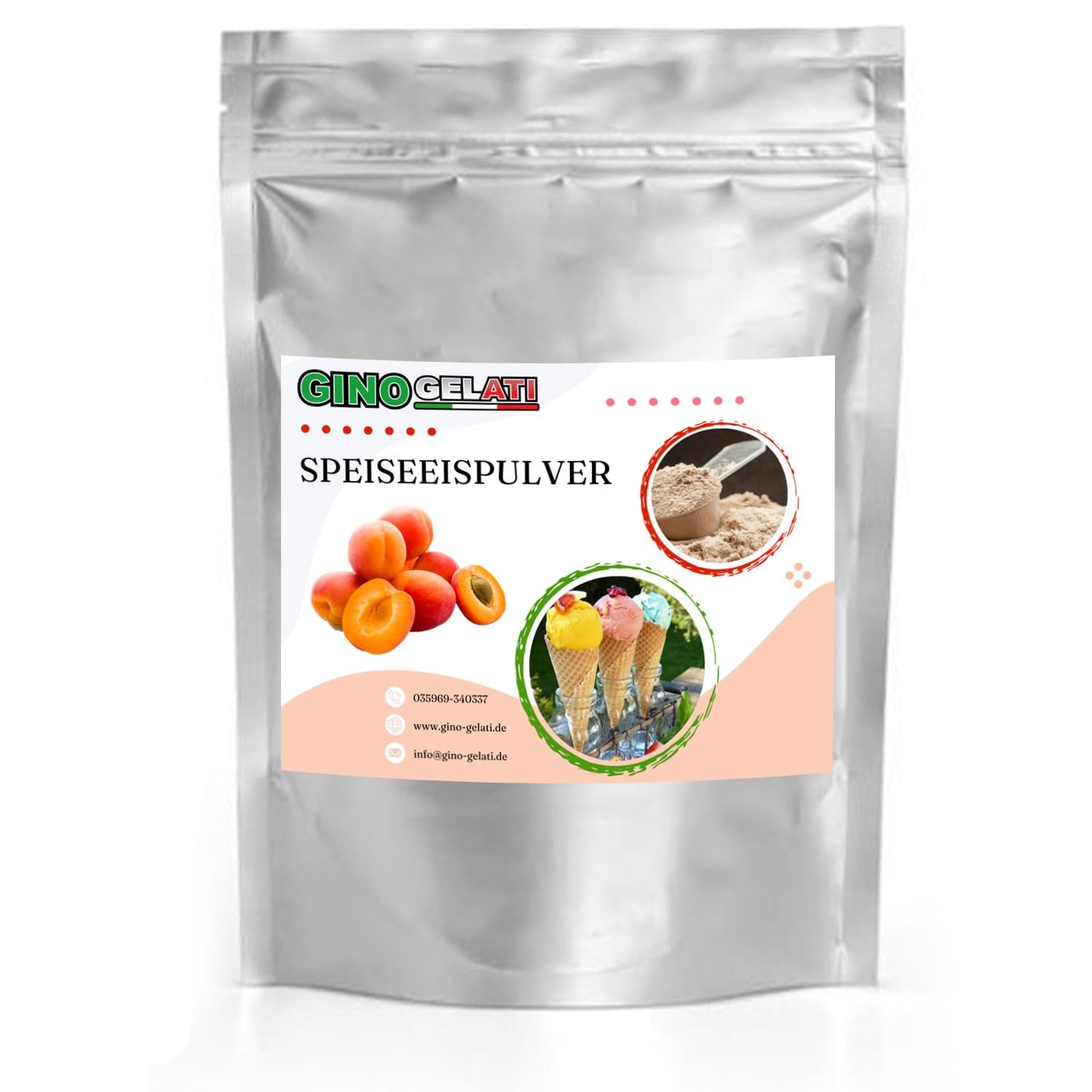 Gino Gelati fruchtiges Eis Speiseeis Pulver, verschiedene Geschmackssorten, schnelle und einfache Zubereitung, für Gastronomie und private Küche, Made in Germany (10 Kg, Aprikose)