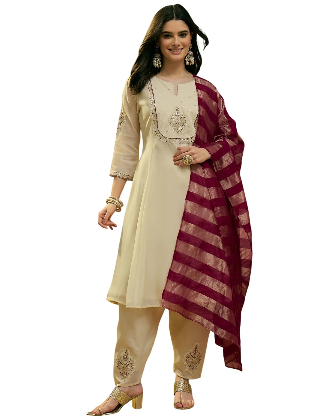 Women Shimmer Silk Blend Zari Sequin Thread Patch EmbroideKurta Set with Patiala Salwar and Dupatta-image-12