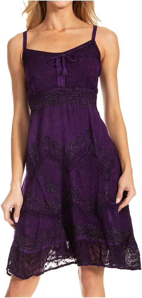 Stonewashed Rayon Adjustable Spaghetti Straps Mid Length Dress