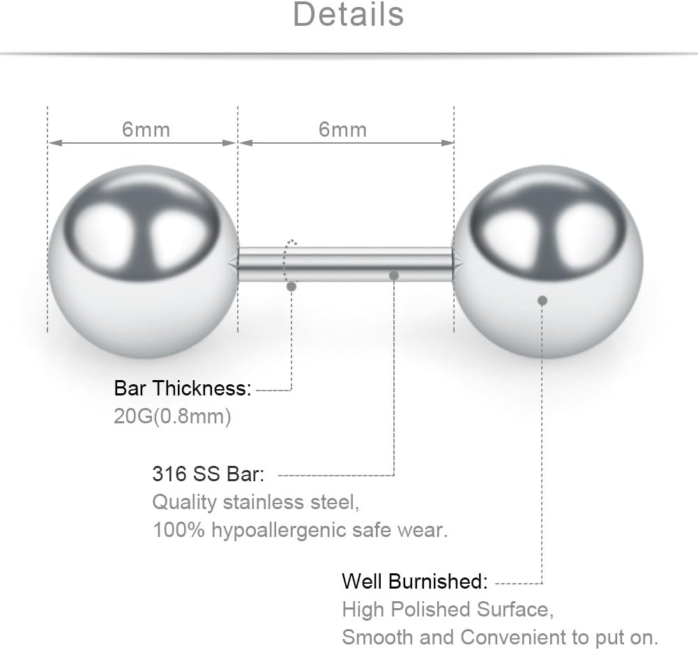 SCERRING 4 Pairs 20G Stainless Steel Ball Stud Earrings Set for Men Women Barbell Stud Earrings 3-6mm