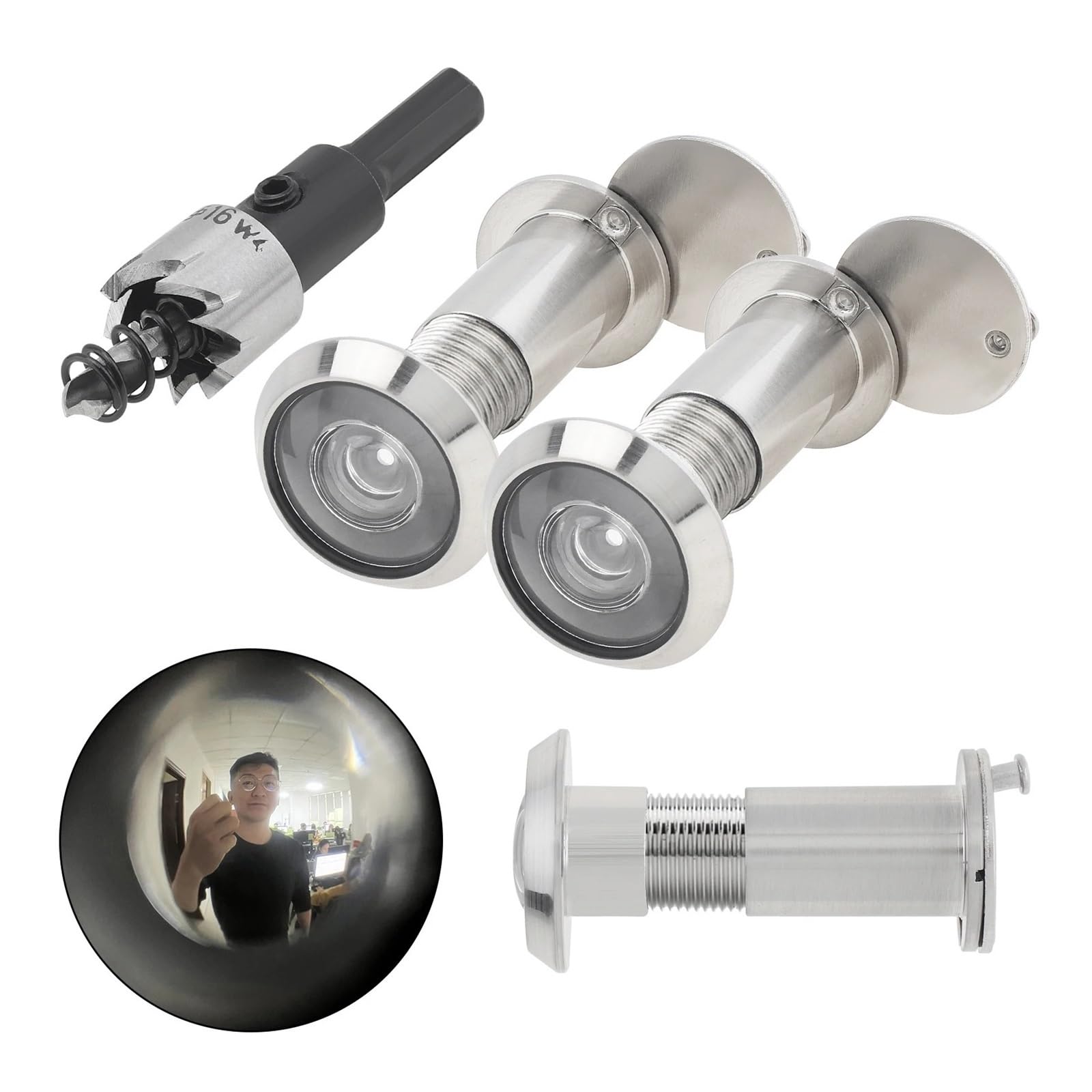 2 Stück 16 Mm 200 Grad Türspion-Bohrer-Set Aus Massivem Messing For 1,57 Zoll Bis,56 Türen Mit Einer Dicke Von Zuhause/Büro/Hotel Verbesserte Sicherheitsklarheit