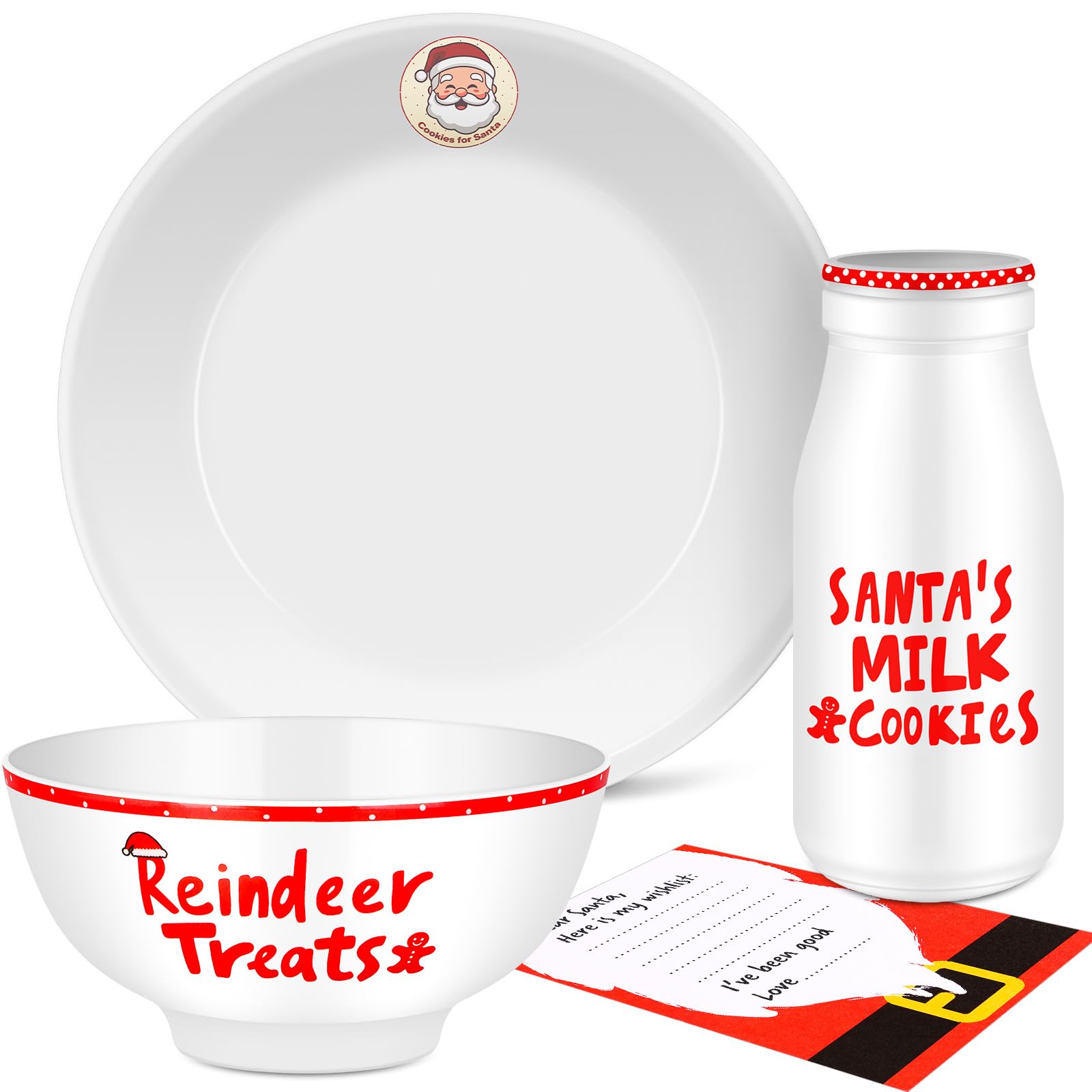 Christmas Cookies for Santa Plate Santa's Cookie and Milk Plate Set Personalized Santa Cookie Plate Milk Jar and Reindeer Treat Bowl, Christmas Gifts for Kids Xmas Holiday Present Table Decor