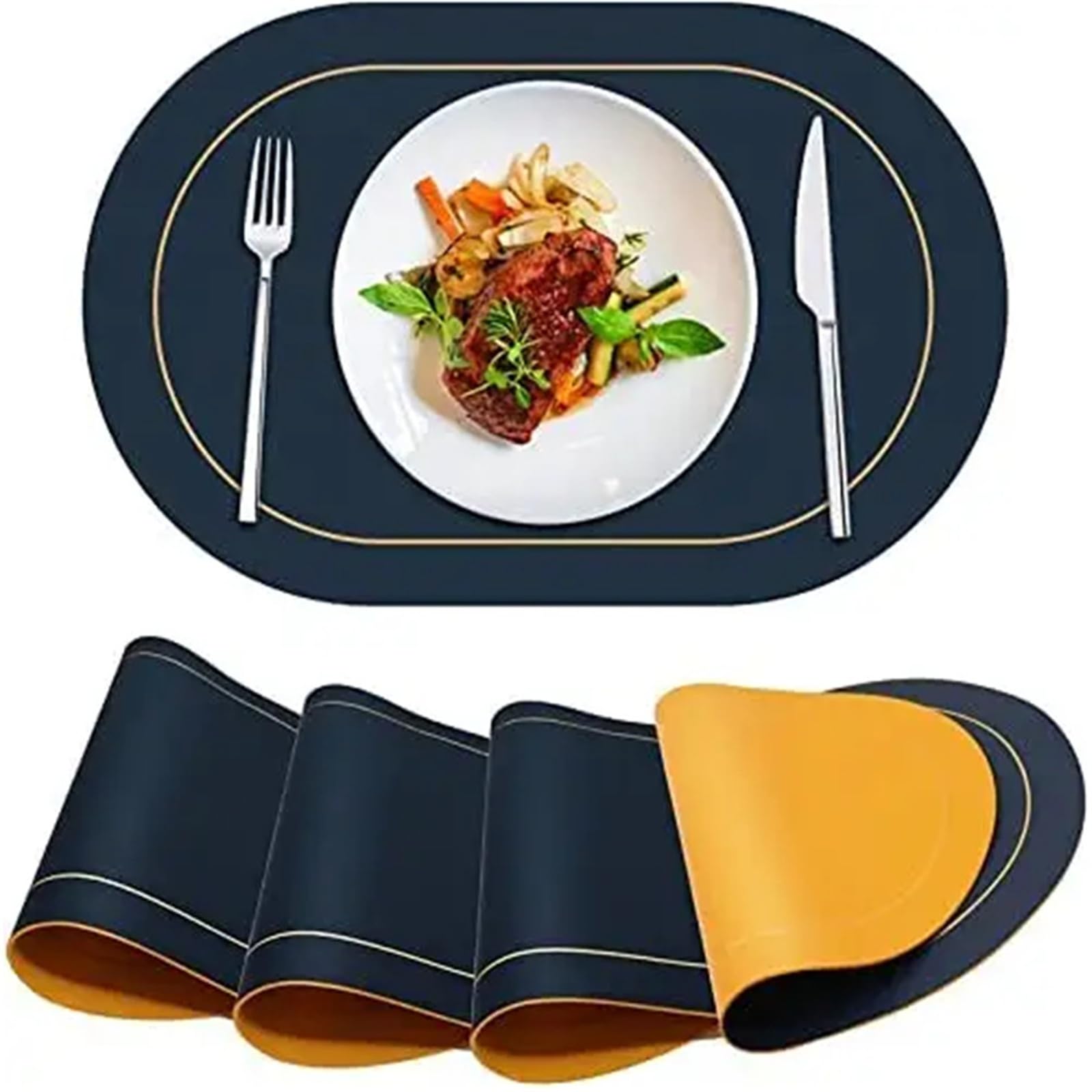 Faux Leather Placemats Sets de Table ovales lavables en Cuir synthétique, résistants à la Chaleur, faciles Nettoyer for Cuisine et Salle Manger(Pink,4PCS 45x30CM)