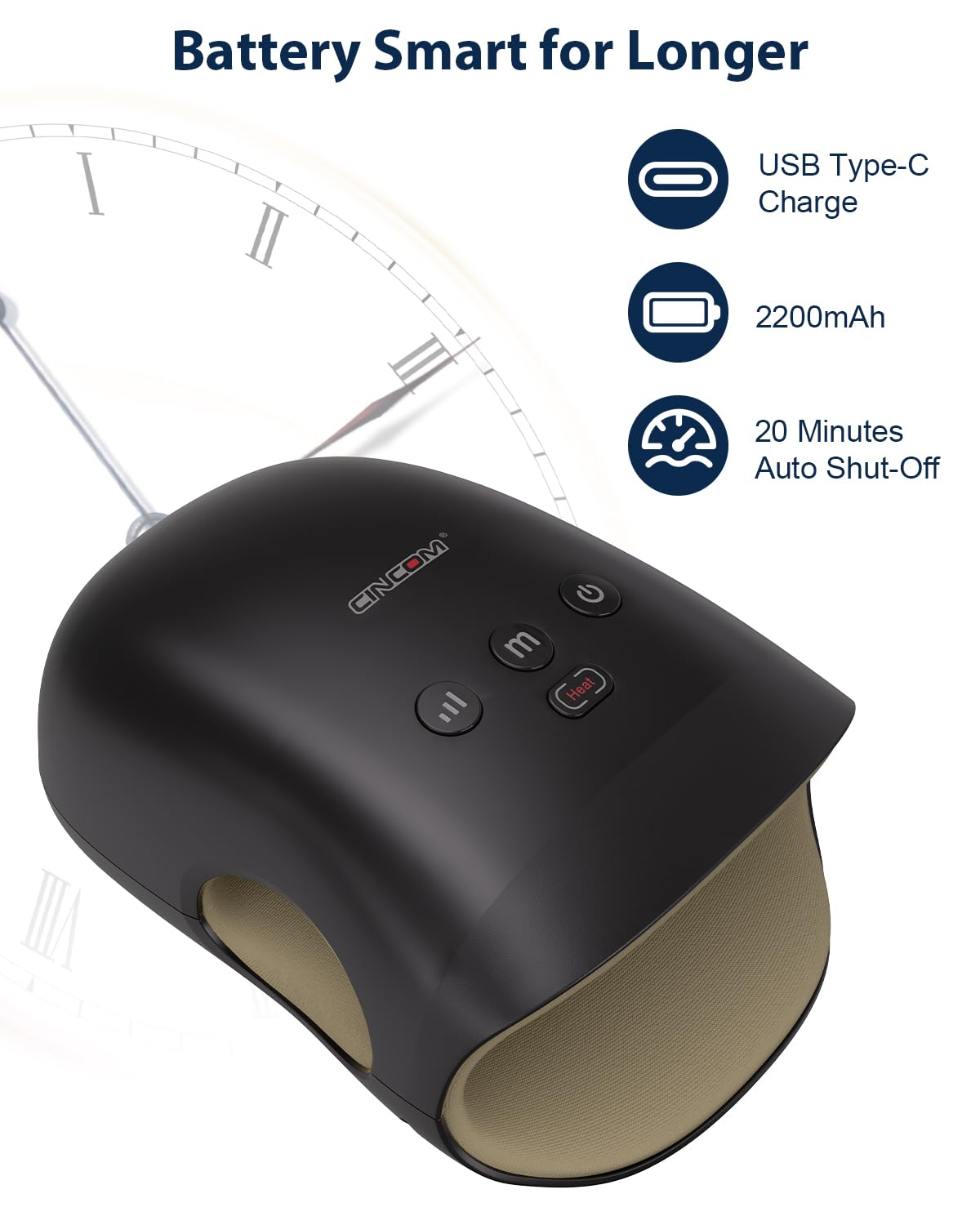 CINCOM Cordless Hand Massager With Heat And Compression For Arthritis And Carpal Tunnel(Black) 3