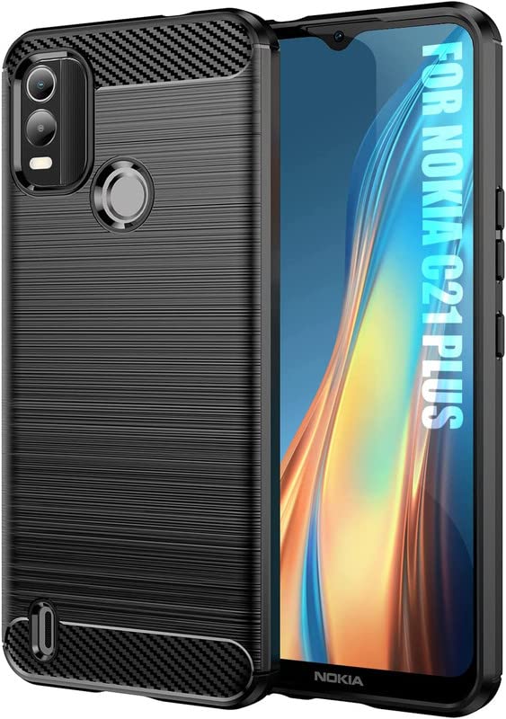 Image of NPRC Hybrid Ultra Slim Protective Case TPU Non-Slip Carbon Fiber Texture Shockproof Case Cover for Nokia C21 Plus - Black