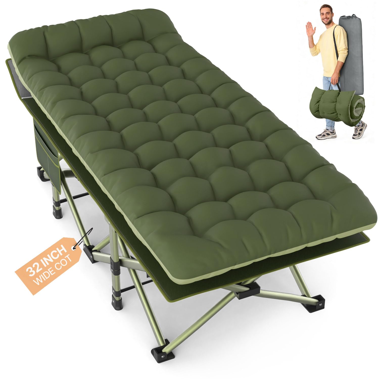Slendor XXL Camping Cot with Mattress, Pillow & Carry Bag