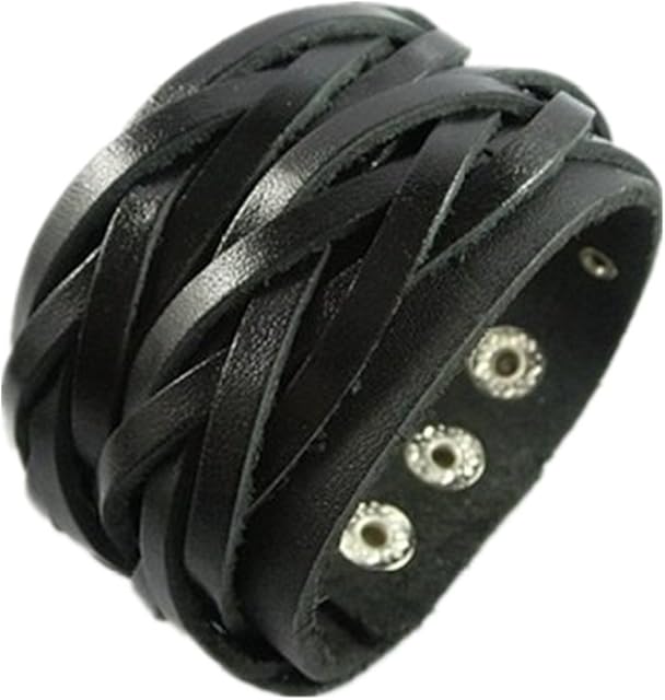 Original Tribe Fashion Punk Adjustable Leather Wristband Cuff Bracelet - Great for Men, Women, Teens, Boys, Girls Sl2460 (Black)