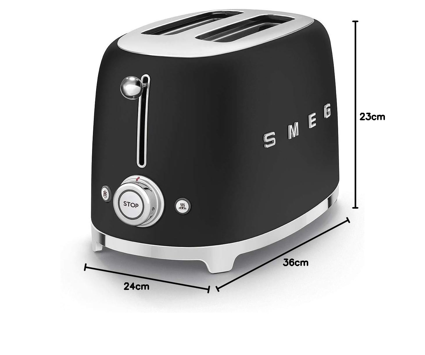Smeg, Tostapane 2x2 TSF01BLMEU, 2 Scomparti da 36mm, 6 Livelli di Doratura, Funzione Riscaldamento, Scongelamento e Bagel, Espulsione Automatica del Pane, Cassetto Raccoglibriciole, 950W, Nero