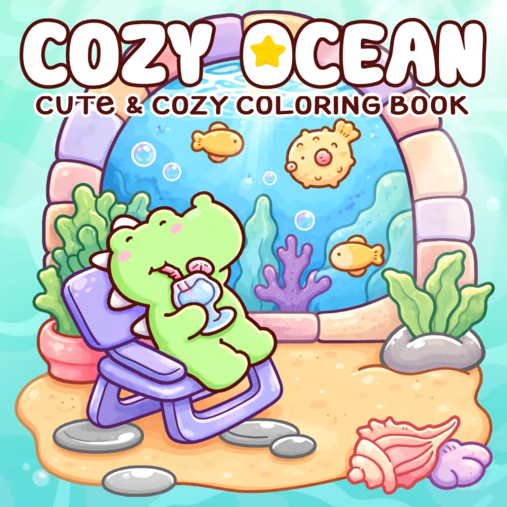 Cozy Ocean Coloring Book: Adorable Marine Life Coloring Pages with Fuzzy Friends, Cozy Bold & Easy Scenes, and Underwater Moments for All Ages Stress Relief