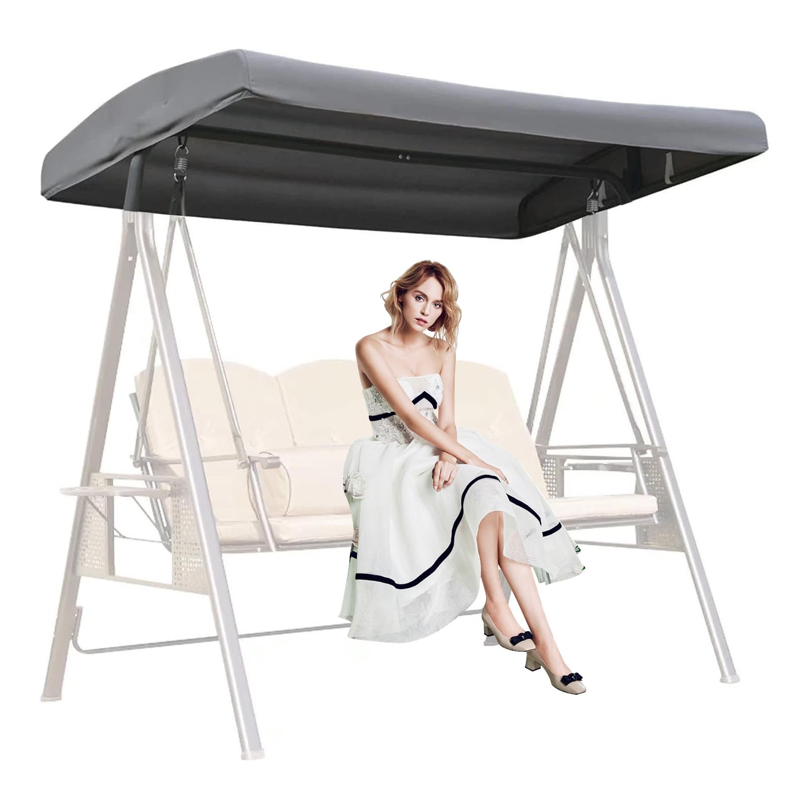 DFANCE Replacement Canopy for Swing Seat 2 3 Seater Hammock Cover Top Garden Outdoor,Sunscreen Patio Swing Canopy Cover Waterproof Swing Top Cover,Grey,210D:191 * 120 * 18/23cm