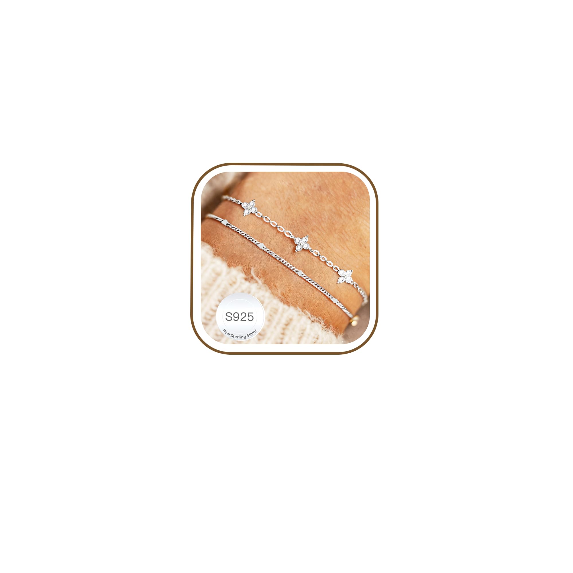 Avotto 925 Silber Armband für Damen Mädchen Hypoallergene Gold Layered Armbänder Silber Doppel Armbänder Einstellbare Stackable Armband Geburtstag Geschenke für Damen Mädchen Schmuck