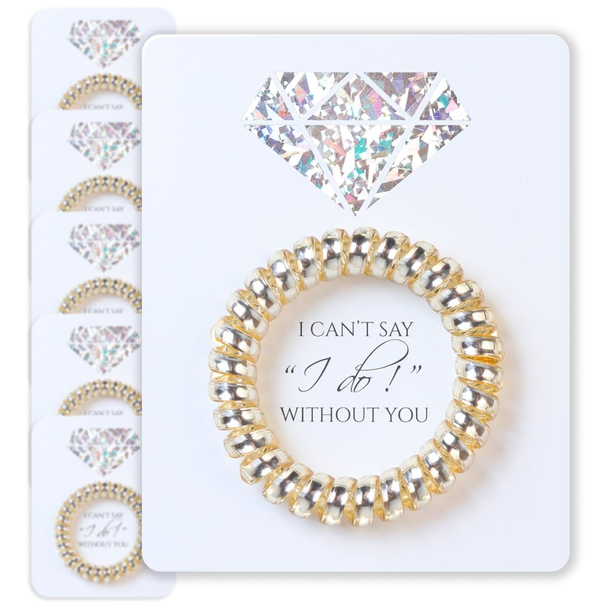 Set of 6 Bridesmaid Gifts Spiral Hair Ties on a Proposal Card - Phone Cord Hair Tie for Bridal Shower, Bachelorette Party Favors, Maid of Honor and