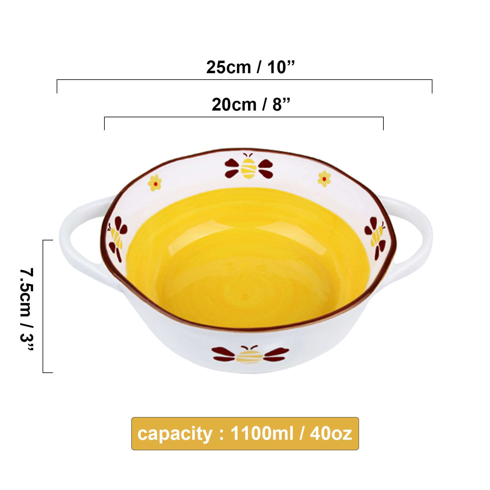 Vaisselle Bol à soupe ramen en céramique, tasse à soupe, bol en céramique, bol à ramen en céramique, grand bol à nouilles Udon, bol à soupe micro-ondes four Safe-bee -20x15x6.5cm,600ml(Color:Bee)