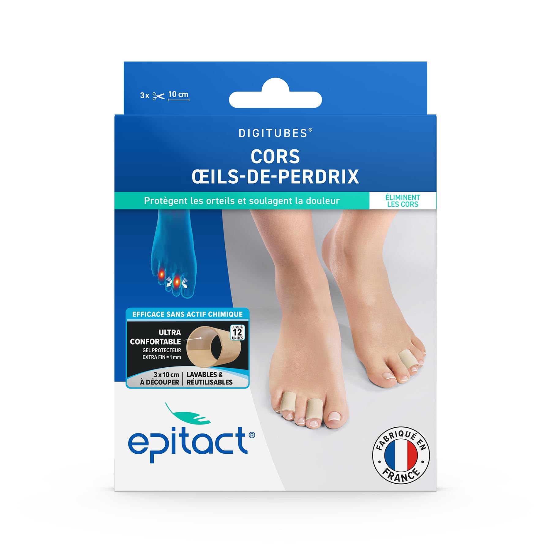 EPITACT | Protège-Orteils Digitubes | Cors, Œils-de-Perdrix | Protègent les Orteils des Frottements et Pressions | Soulagent la Douleur | Éliminent Naturellement les Cors | Fabriqués en France (M)