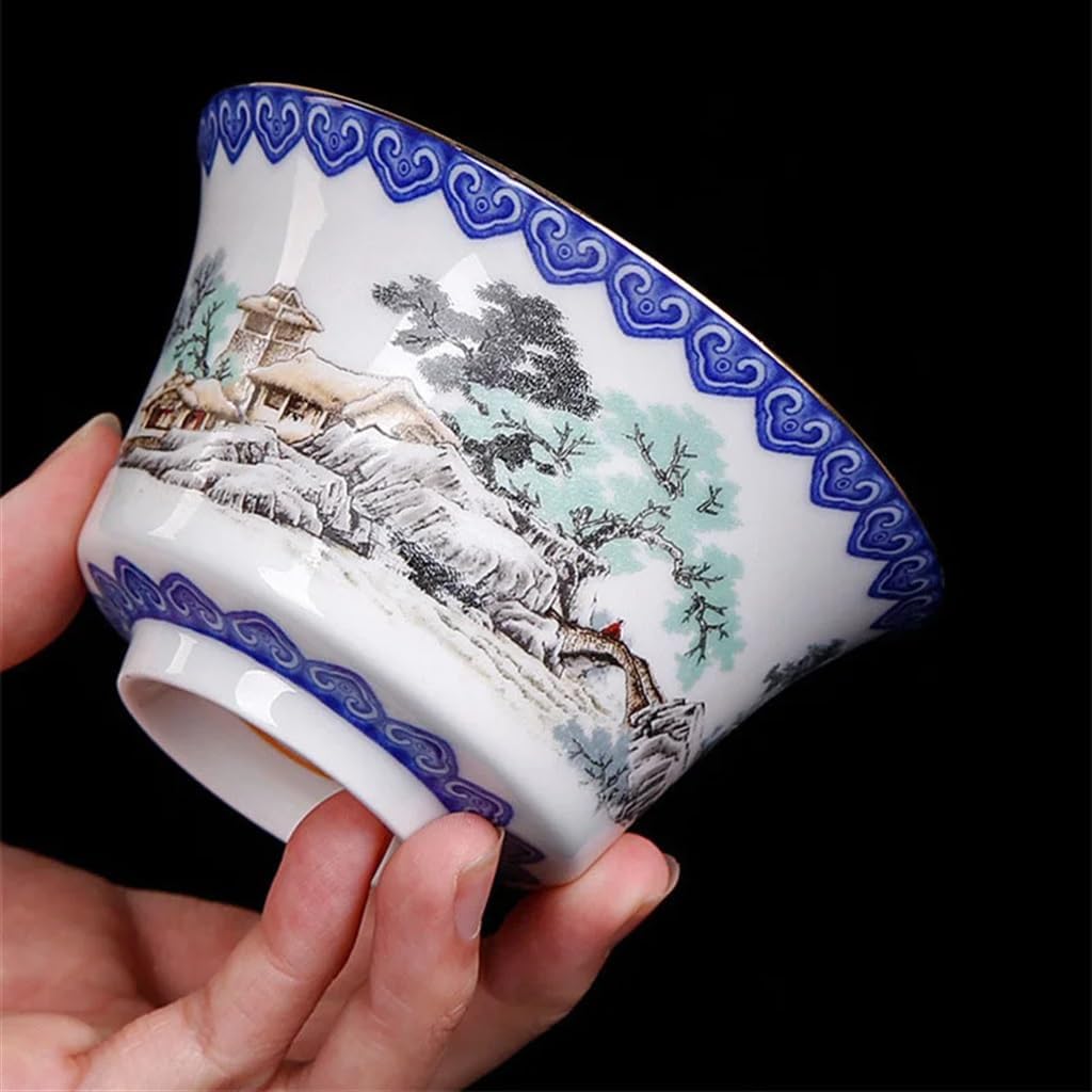 White Tea Covered Bowl Hand Painted Landscape Art Three Colours Cups Kung Fu Home Decoration