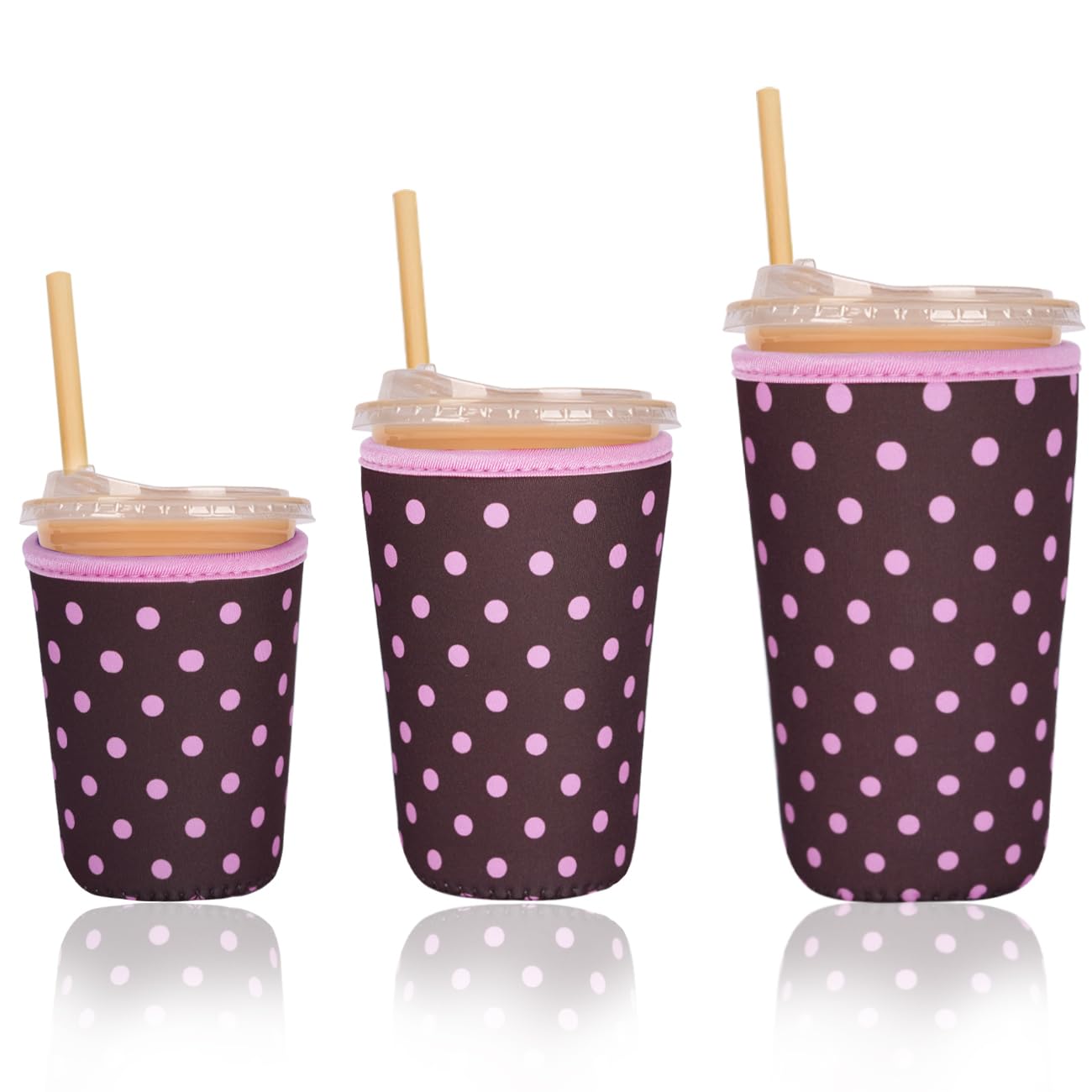 Reusable Insulated Sleeve for Iced Coffee Cup, 3-Pack Coffee Neoprene Drink Sleeve for Cold &amp; Hot Drinks, Beverage Holder for Iced Coffee (Blush Polka Dots)