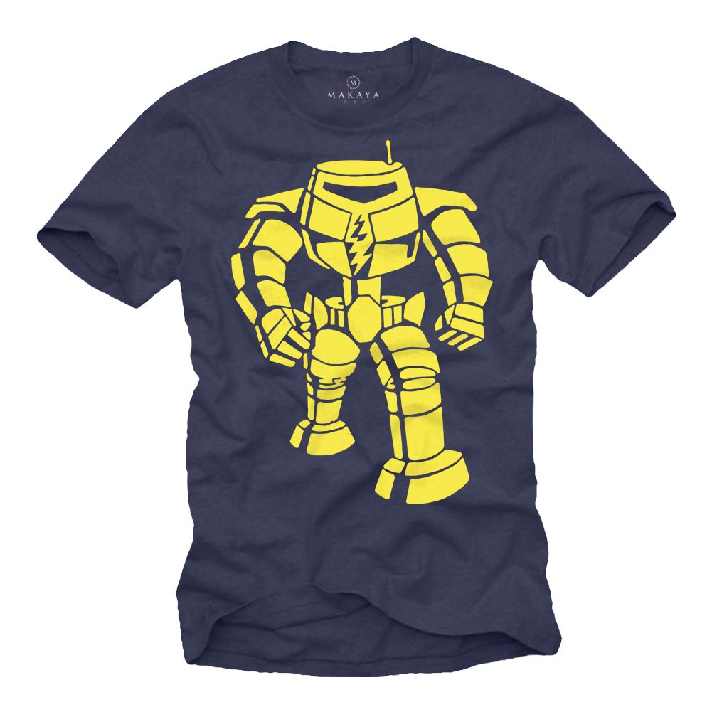 Makaya Men's Blue T-Shirt Short Sleeve Round Neck - Funny Nerd Theory Robot Sheldon Navy Size L