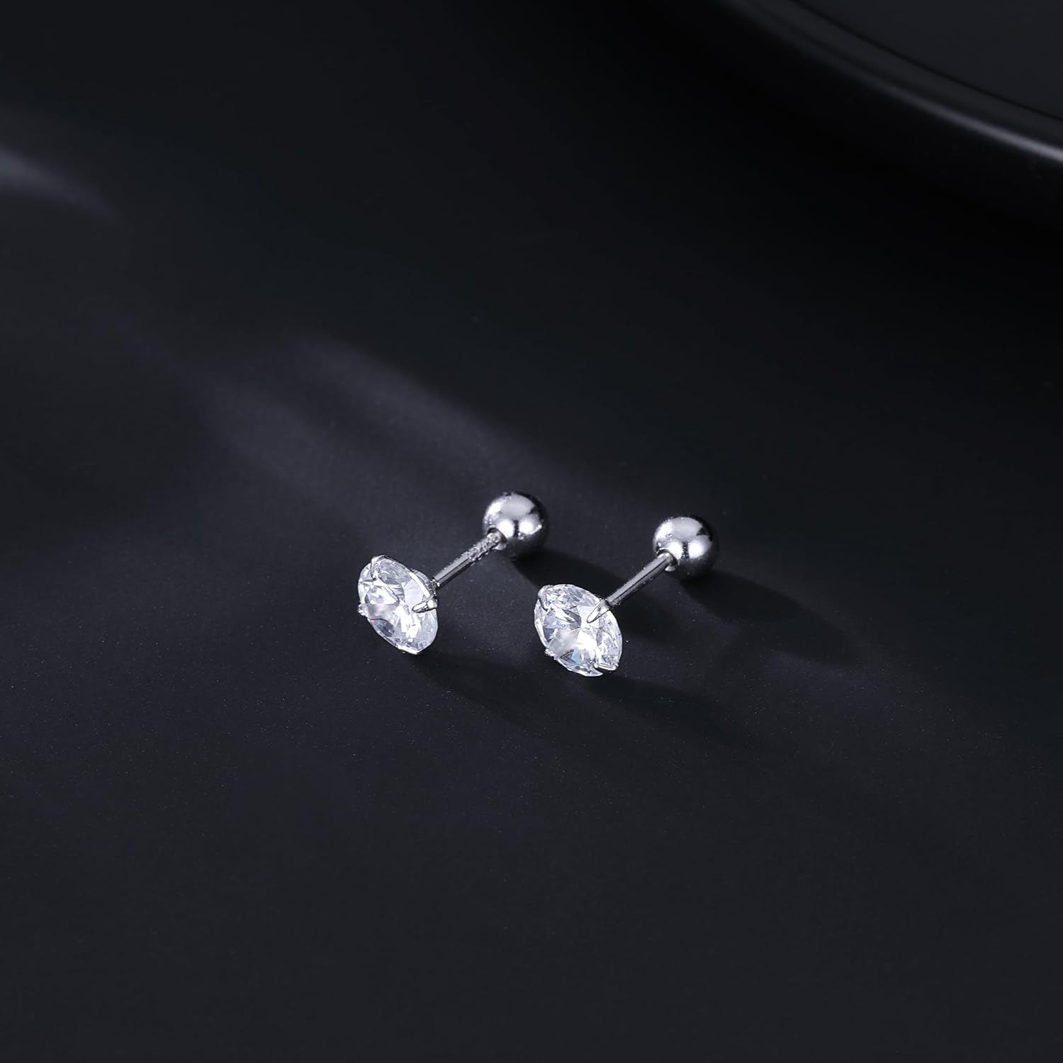 SLUYNZ Sterling Silver Round Simulated Diamond Stud Earrings for Women Teens Round CZ Stud Earrings Set Screw Back Small CZ Ear Stud - Image 3