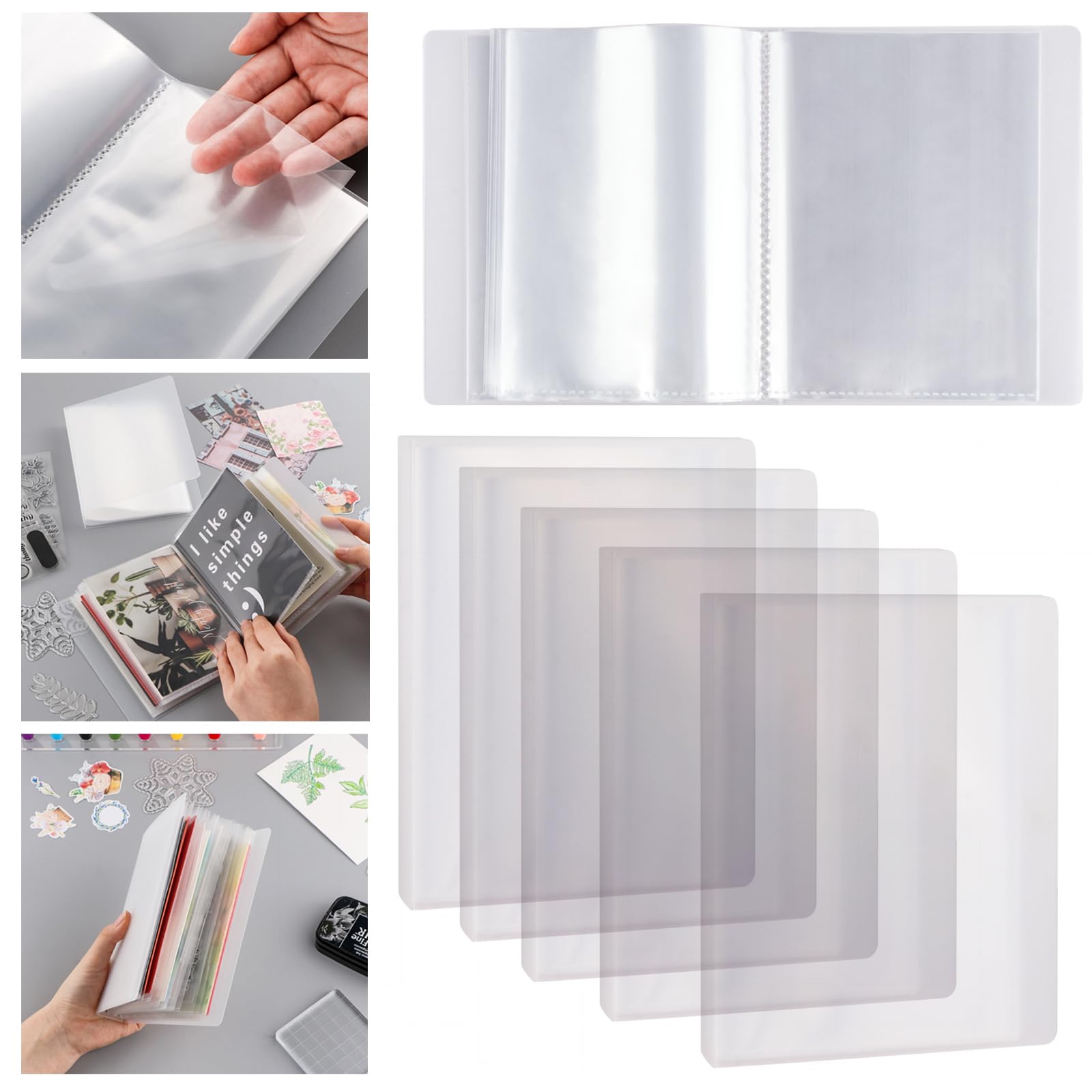 200 Pages/ 5 Set A6 Clear Stamps Storage Embossing Folder Storage Photo Storage Album Seal Bags Storage Keeper Cards Folder Storage Bag for DIY Scrapbooking Arts Crafts Collecting Bags